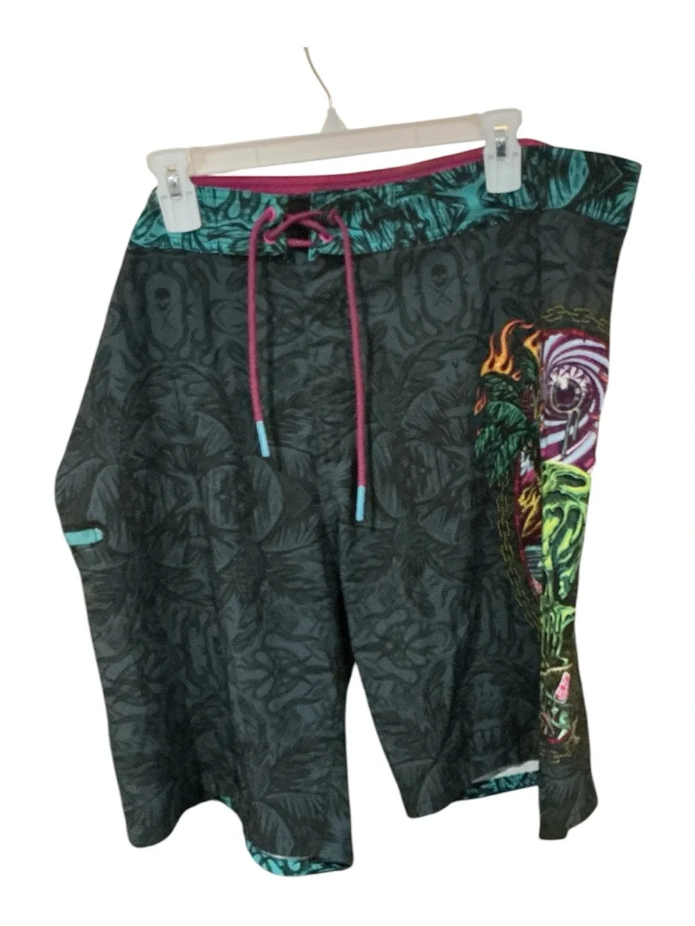 Sullen Men's Black Graphic Swim Trunks with Teal Trim